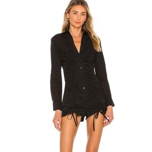 Revolve Superdown Black Ruched Long Sleeve Romper